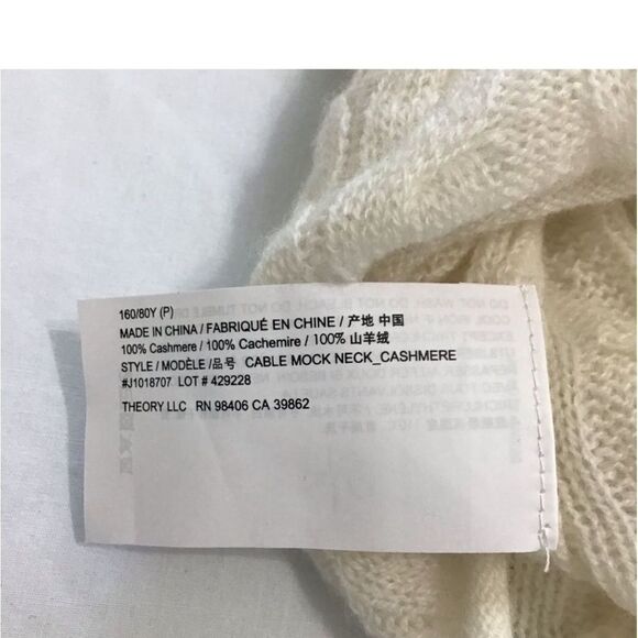 Theory White Ivory Cashmere Cable Mock Neck Sweater New With Tag Size P (S) - Picture 7 of 7